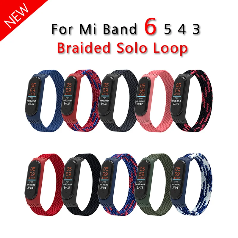 

Elastic Braided Solo Loop Strap Replaceable Nylon Bracelet For Xiaomi Mi Band 6 5 3 4 Nylon silicone Wristband For Miband 4 5 3