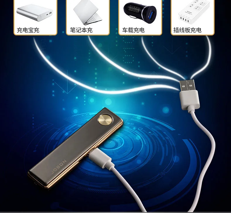 Jobon USB Зажигалка, ультра тонкая ветрозащитная металлическая зажигалка, Электронная зажигалка подарочная упаковка