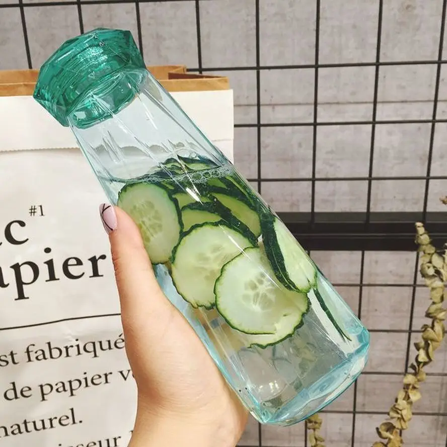 Стеклянная бутылка для воды в форме алмаза Маленькая прозрачная чашка свежем