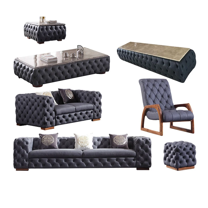 Комплект диванов chesterfield из натуральной кожи роскошная мебель для гостиной