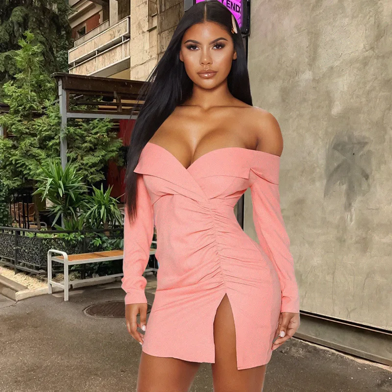 LISCN 2019 autumn new fashion sexy temperament women's long-sleeved word collar pencil female |