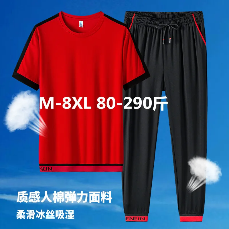 

Lce Silk Cotton Summer Plus Size Men's Lovers Korean Version Of The Trend Of Casual T-Shirt Sportswear Short-Sleeved Trousers su