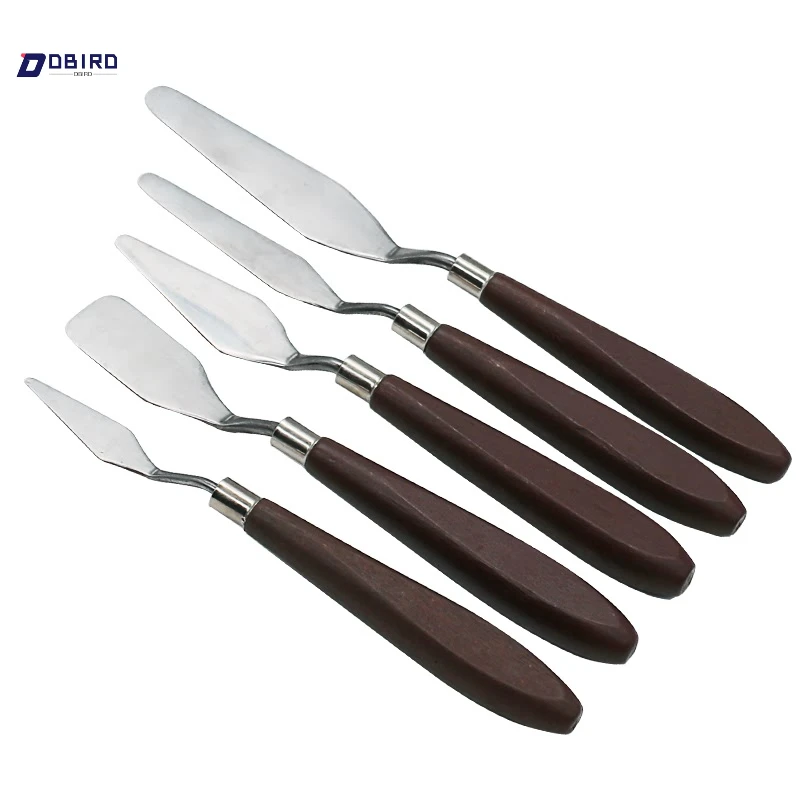

AXK 5Pcs Stainless Steel Palette Scraper Set Knives For Artist Oil Painting Tools Painting Knife Blade Wooden Handle