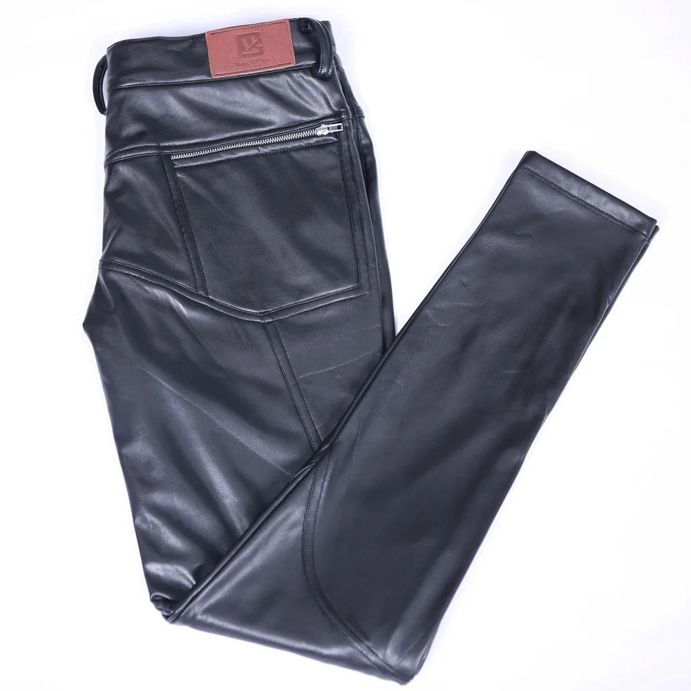 Fad мужские флисовые облегающие брюки-карандаш из искусственной кожи зимние