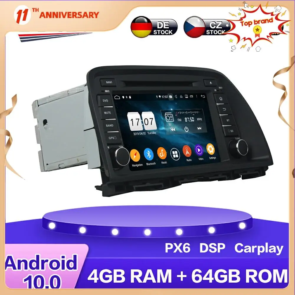 

Android 10 PX6 автомобильный мультимедийный DVD-плеер 4 + 64 ГБ для MAZDA CX-5 2013 - 2015 Автомобильный GPS-навигатор стерео радио головное устройство DSP Carplay