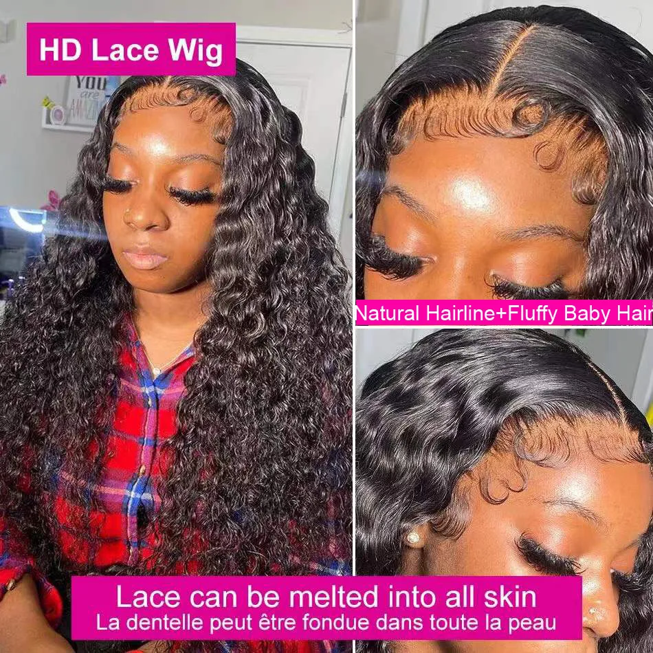 13x4/13x6 HD Transparent Lace Front Human Hair Wigs Deep Wave Wig Pre Plucked Frontal 5x5 Closure Wimmin | Шиньоны и парики