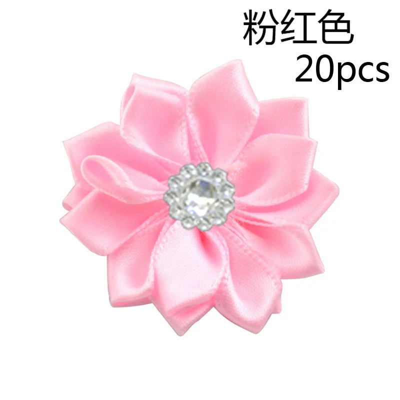 Pink 20 шт розовые/белые маленькие атласные Стразы ручной работы, тканевые цветы для рукоделия, свадебной вечеринки, Аппликации, аксессуары для одежды - Цвет: Pink