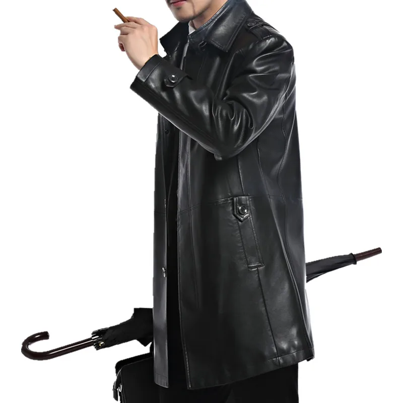 

Autumn 2020 Men's Leather Jacket Casual Long PU Leaher Jacket Business Single Breasted Jaqueta Couro Masculino Plus Size