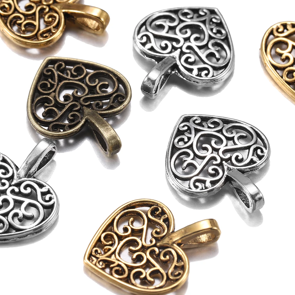 

30pcs/lot 15x18mm Antique Hollow Out Heart Pendants Plated Charms Findings DIY Jewelry Making Bracelet Charms Accessories