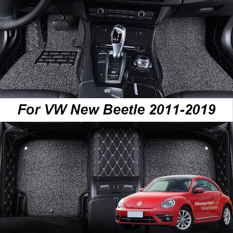 

Double layer Leather 3D interior Parts Customized Car Floor Mats For VW New Beetle 2011 2012 2013 Carpets Rugs Pads Accessories