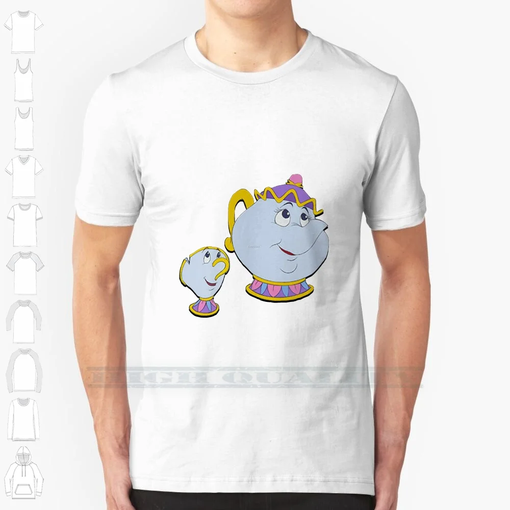 Фото Mrs. Potts And Chip Футболка из 100% хлопка Mrs Potts Chip Чашка Чайник Beatuy And The Beast Cute Movie Png Новая футболка с коротким рукавом №1