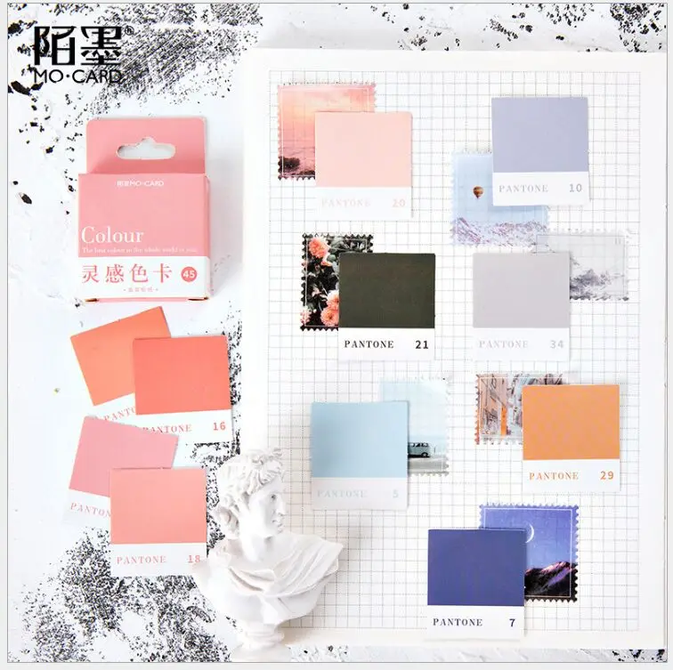 45Pcs/box Colour Aesthetics world pantone swatch card  index stickers decoration planner diary DIY scrapbooking stickers