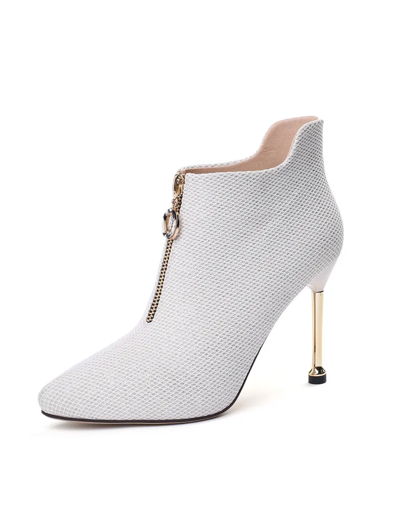 YMECHIC/2019 г. Осенне-зимние черные сапоги на шпильке женские пикантные белые