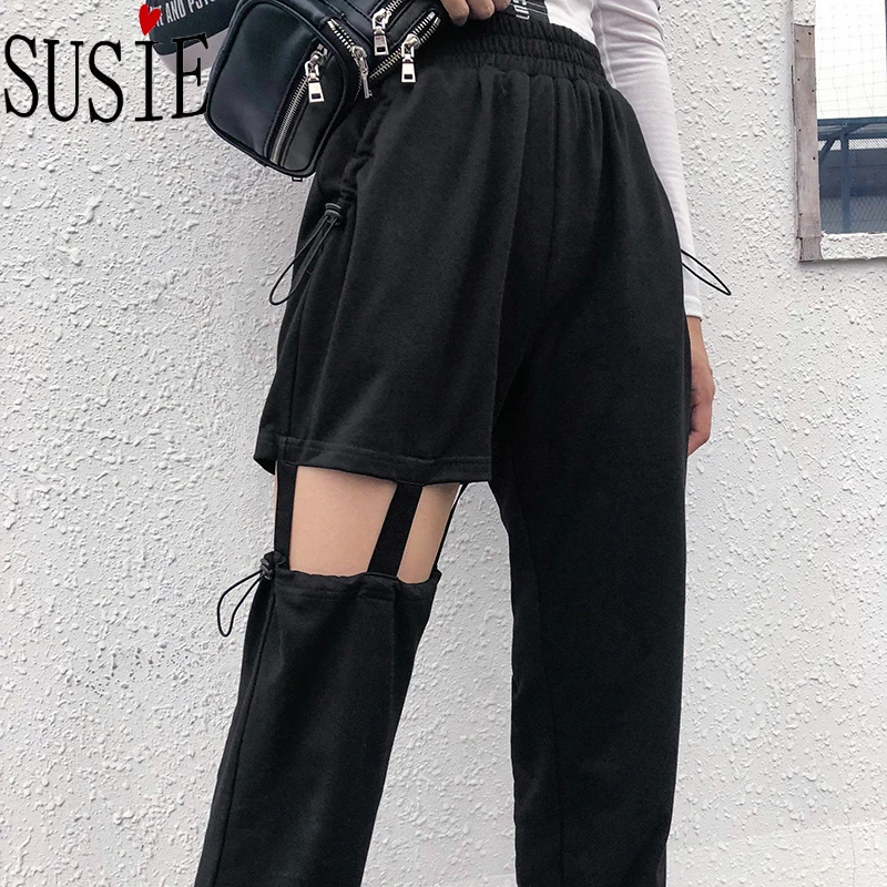 Women Pants High Waist Hollow Out Fashion Streetwear Hip Hop Punk Cargo Joggers Autumn Winter Sexy Trousers Plus Size | Женская одежда