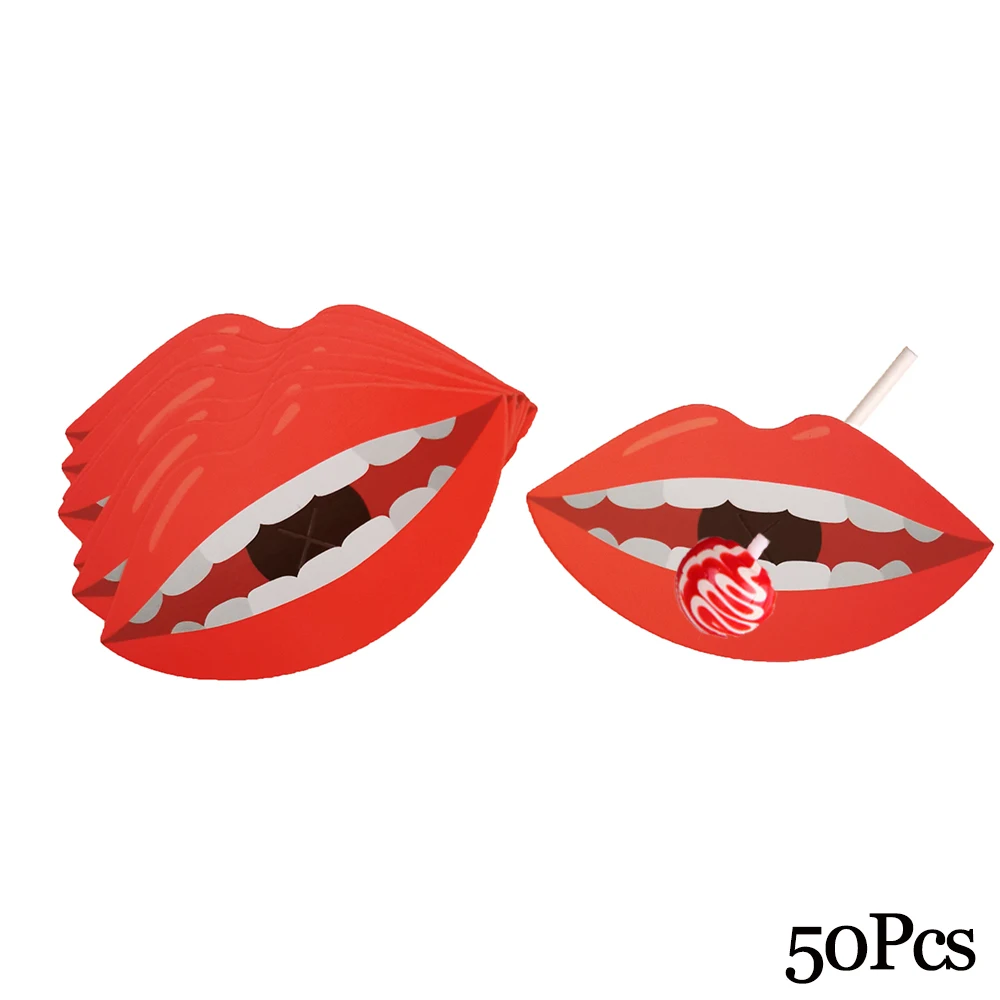 50Pcs Lips Держатель для леденцов, бумажные карты для конфет, леденец, украшение, карта с мультяшным принтом, на Хэллоуин, Рождество, день рождения, конфета, аксессуары - Цвет: 50Pcs Lips