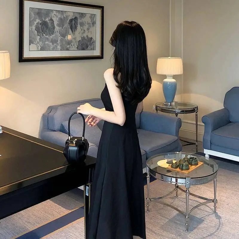 Облегающее черное платье-комбинация Сексуальные Сказочные повседневные платья