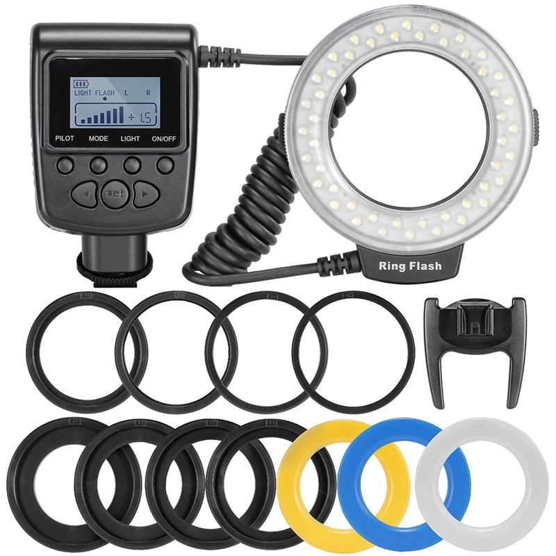 

RF-550D 48Pcs Macro LED Ring Flash Bundle with 8 Adapter Ring for Pentax Olympus Panasonic DSLR Camera Flash