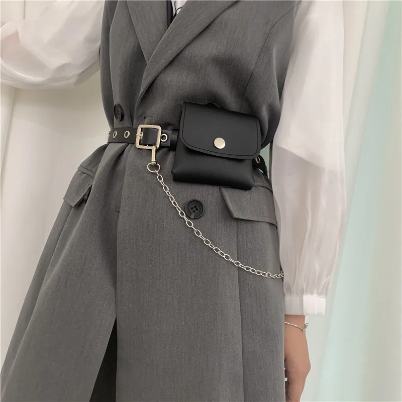 

Women Fashion Waist Pack PU Fanny Pack Simple Women's Gift Belt Bag Phone Chain Bags For Lady Casual Pack Female Purse Black