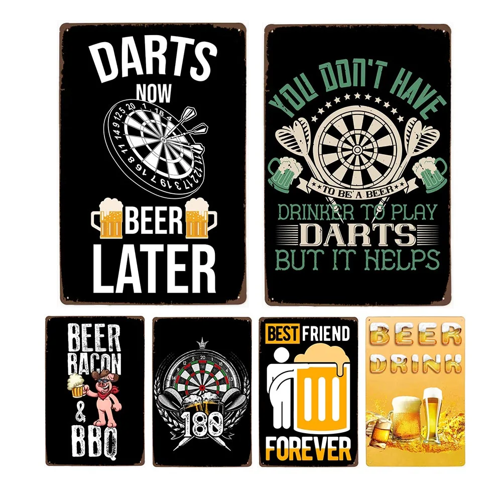 Bar Metal Signs Wall Art Vintage Decoration Poster Darts Beer Drinks Juice Coffee Decorative Pub Cafe Painting Plaque 20x30CM