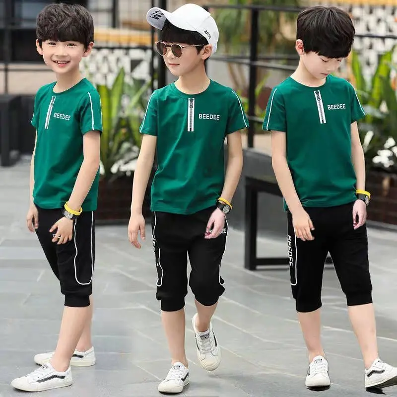2021 Summer Baby Boys Clothes Suit Cotton T-shirt + Breeches Pant 2PCS Set Kids Clothing Sport for 3 4 5 6 7 8 9 10 11 12 Years