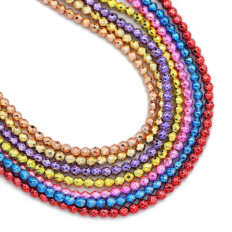 

2MM 200pcs Faceted Round Gold Green Purple Hematite Beads Natural Stone Spacer Loose Beads For Jewelry Making Diy Bracelet 15''