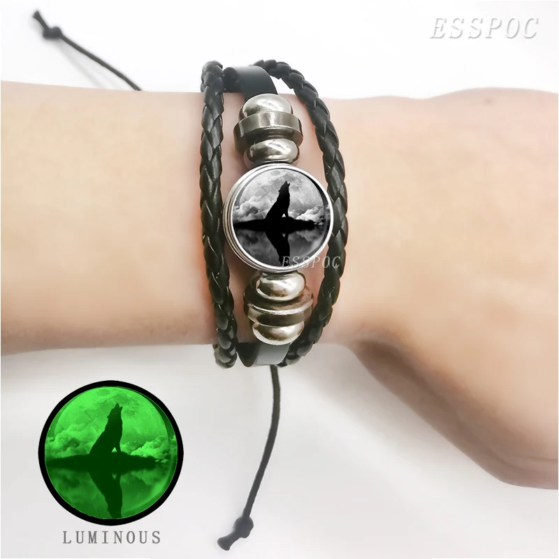 Новый модный светящийся в темноте Воющий мужской черный тканый браслет с волчьим