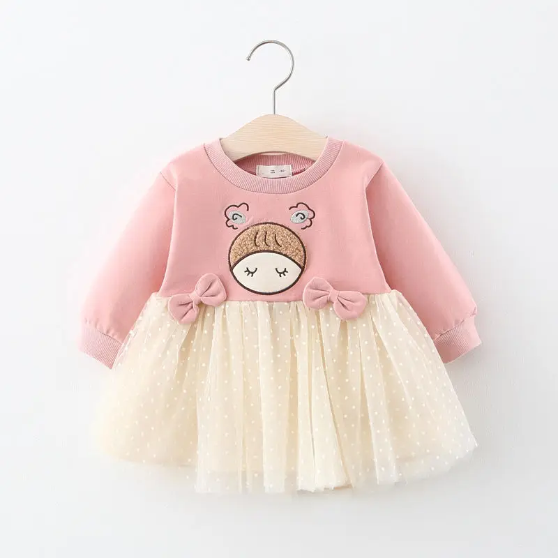 Платья для маленьких девочек Весенняя пряжа с бантом Повседневная Милая Одежда