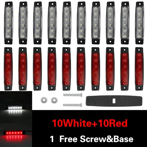 6LED red white X20 Янтарный автомобилей Внешнее освещение светодиодный 12 V-24 v 9/6 светодиодный авто шины Грузовик Боковые Габаритные светодиодный индикатор низкая СВЕТОДИОДНЫЙ трейлер светильник задняя сторона лампы - Цвет: 6LED red white X20