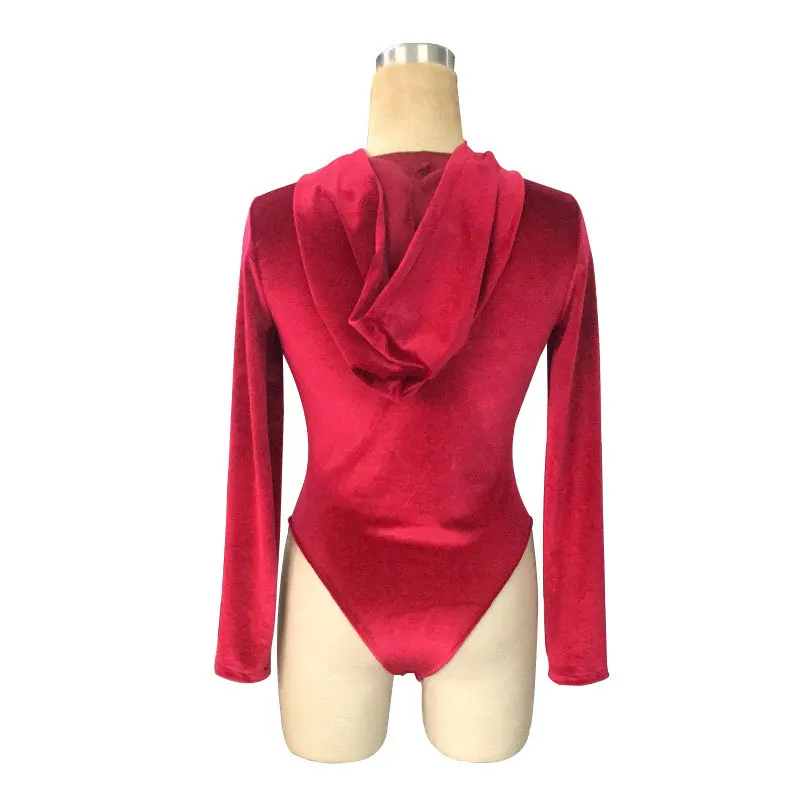 Женский бархатный комбинезон DAYOFUN бордовый с v-образным вырезом без рукавов