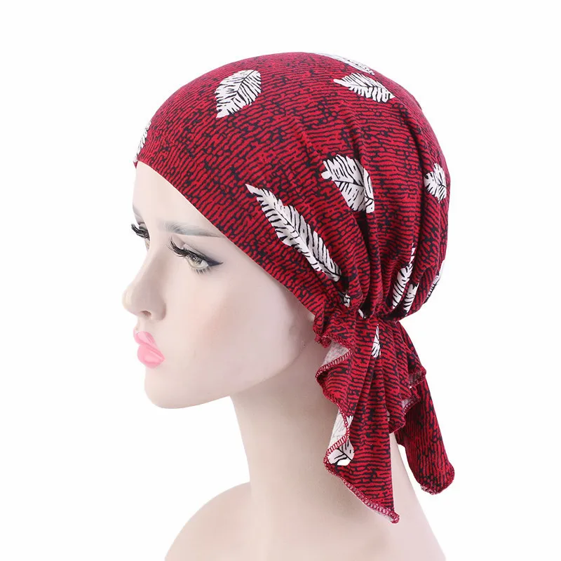 New high quality Women Stretchy Turban Cotton Beanie Pre Tied Scarf Head Scarf Chemo Hat Cancer Scarves Lady Hair accessories images - 6