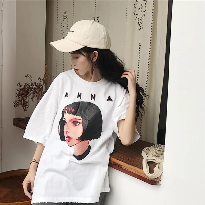 Harajuku Ulzzang, большие размеры, футболка, японский мультфильм, аниме, принт, футболки, лето, женская футболка с коротким рукавом, повседневные кавайные Топы - Цвет: Xian 875 bai