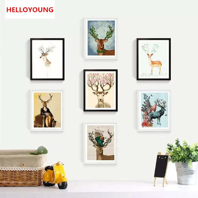 HELLOYOUNG цифровая живопись ручная роспись масляная с оленями борьба по номерам