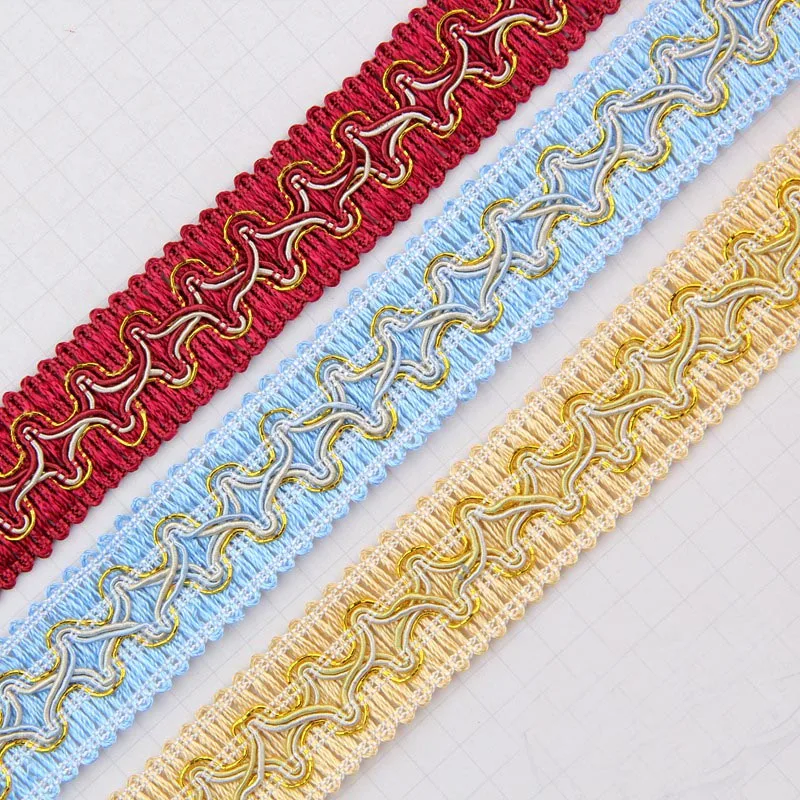 12 ярдов шитья кружевной отделки коричневого, золотого, серебристого цвета, плетеная лента, для декора штор, дивана, свадебных рукоделий.