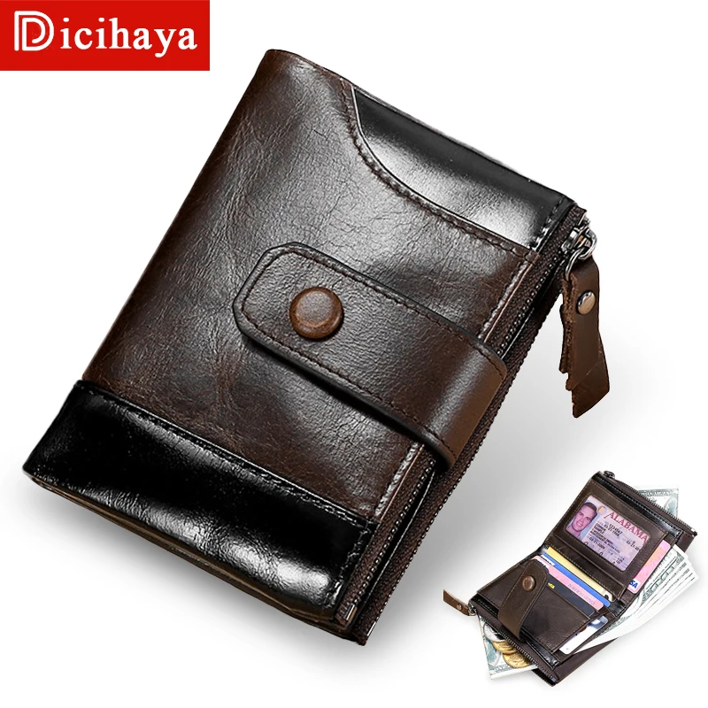 

Мужской короткий кошелек DICIHAYA на двойной молнии, повседневный бумажник из воловьей кожи с прострочкой, мужские кошельки на молнии, короткий...