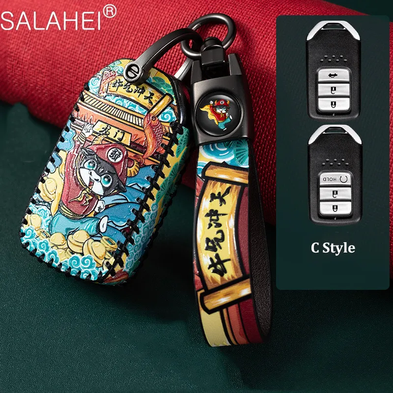 

Genuine Leather Car Remote Key Case Cover Protect For Honda Civic Accord Pilot CRV 2015 2016 2017 2018 Car styling Accessories