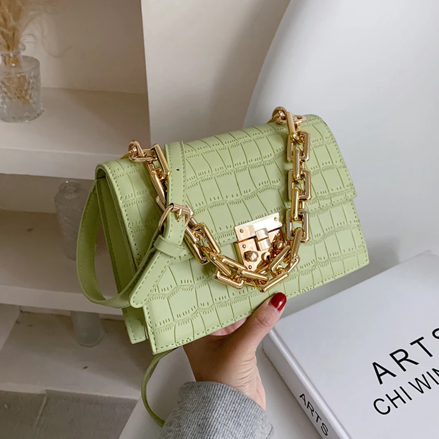 

Designer Crocodile Pattern Women Shoulder Messenger Bags Casual Chain Crossbody Bag Pu Leather Small Flap Bags Lady Clutch Purse