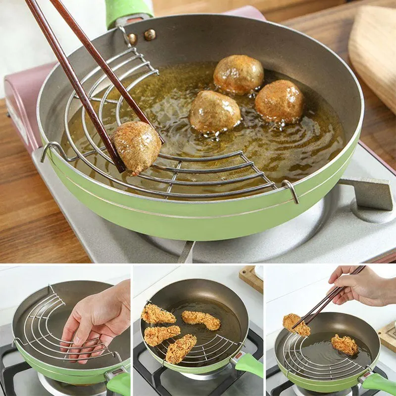 

Gadgets Silver Kitchen Tools Bowl Insulation Drain Oil Rack Steam Shelf Semicircle Home Use Stainless Steel Pot Frying Holder