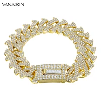 vanaxin high quality hip hop cuban chain for men women bracelets iced out 18mm copper aaa cubic zirconia jewelry gift