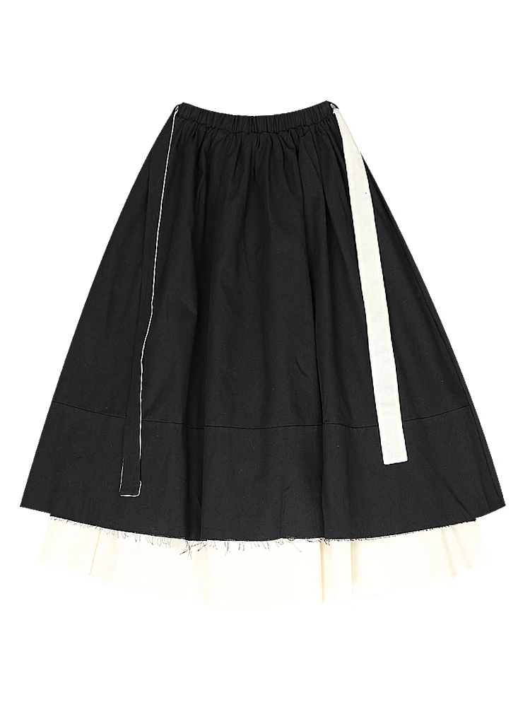 

Dark Wind Double-stitched with Fur Belt Large Pleated Skirt High Waist Long Vestidos Female Casual Plus Size Faldas Saia Skirt