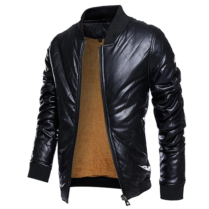 2020 зимняя куртка мужская кожаная из искусственной кожи Флисовая теплая пальто с