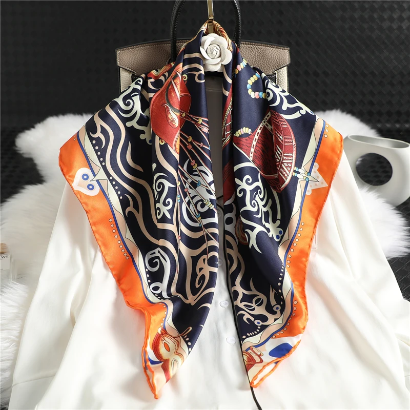 

High Quality Twill Scarf Women Large Square Scarves Neck Headband Hijab Wraps Design Print Female Foulard Bandana Kerchief