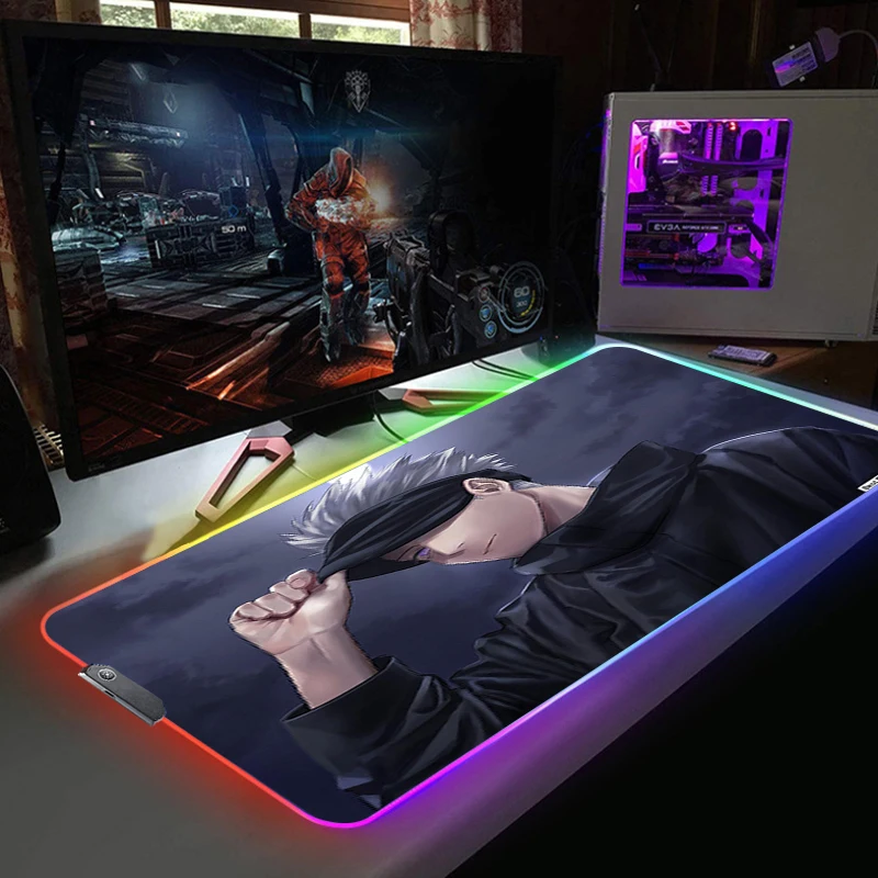 

Anime RGB Mouse Pad Jujutsu Kaisen Mause Pad Gaming Table Keyboard for Computer Backlight Gamer LED Rug Carpet Deskpad Custom