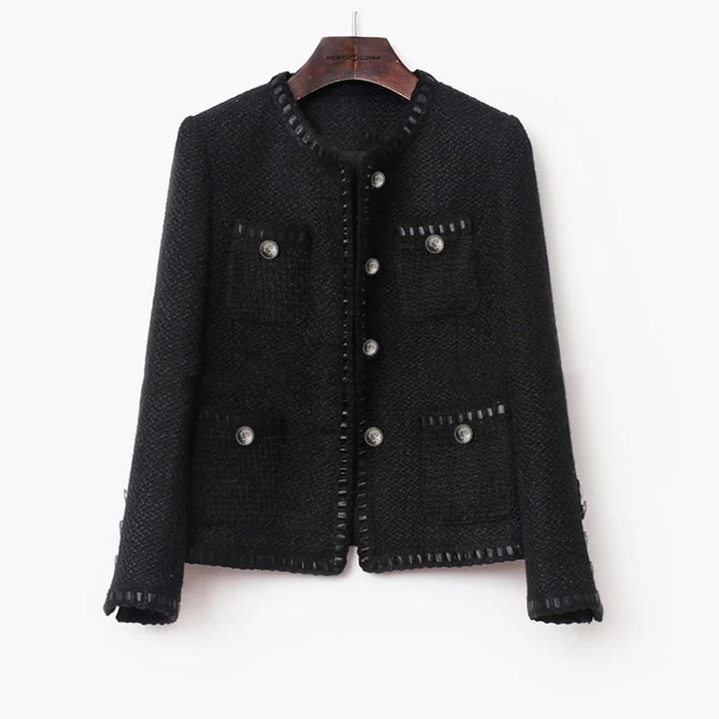 

Black tweed women jacket spring / autumn / winter woolen coat new Wool classic jacket Ladies