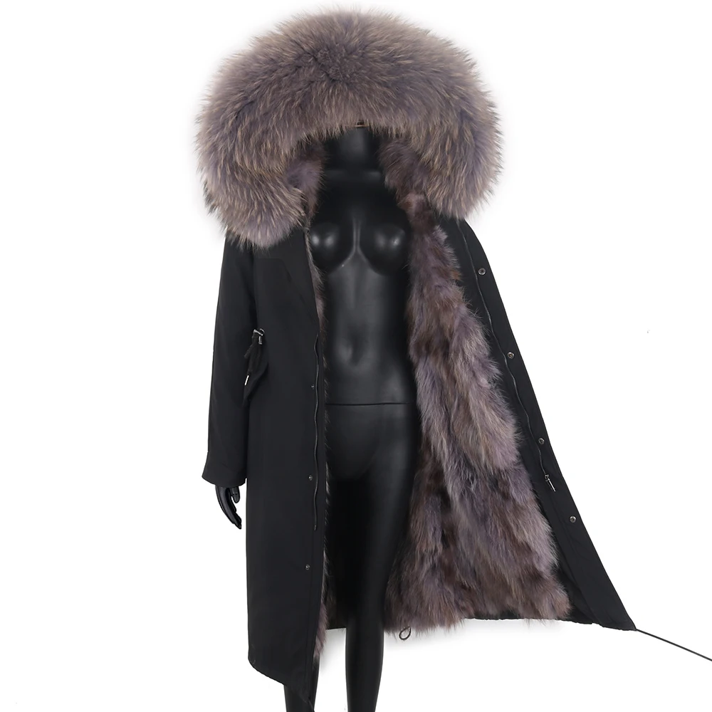 Women Winter Real Fur Coat Long Fur Jacket Waterproof Windproof Parka Real Fox Fur Hood Overcoat Warm Outerwear Fashion Designer