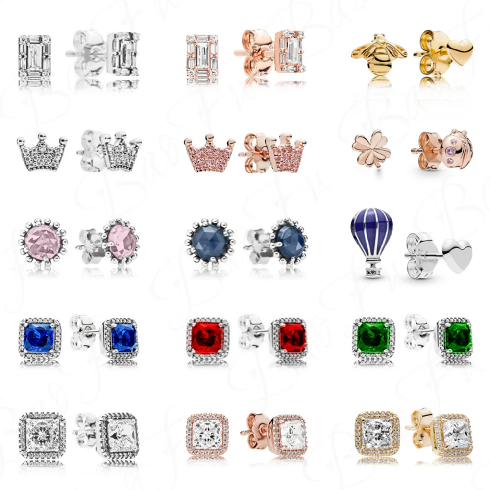 Женские серьги-гвоздики из серебра 925 пробы с квадратными кристаллами | Украшения