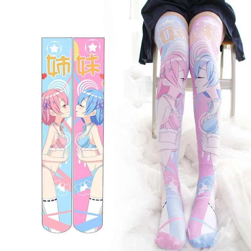 

Japanese Re: Zero Rem Ram Lolita Stockings Anime Cosplay Kawaii Thigh High School Socks Overknee Socks Stocking Accessories
