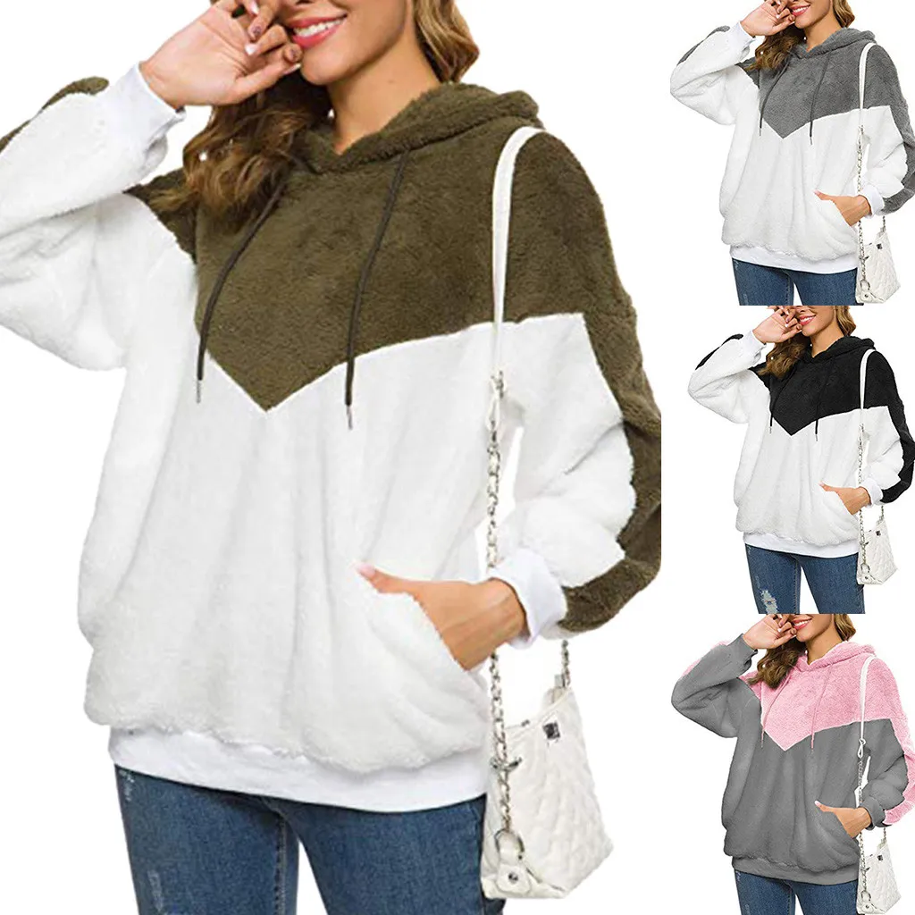 Женский пуловер из полиэстера Свободный мягкий обычный большой с капюшоном