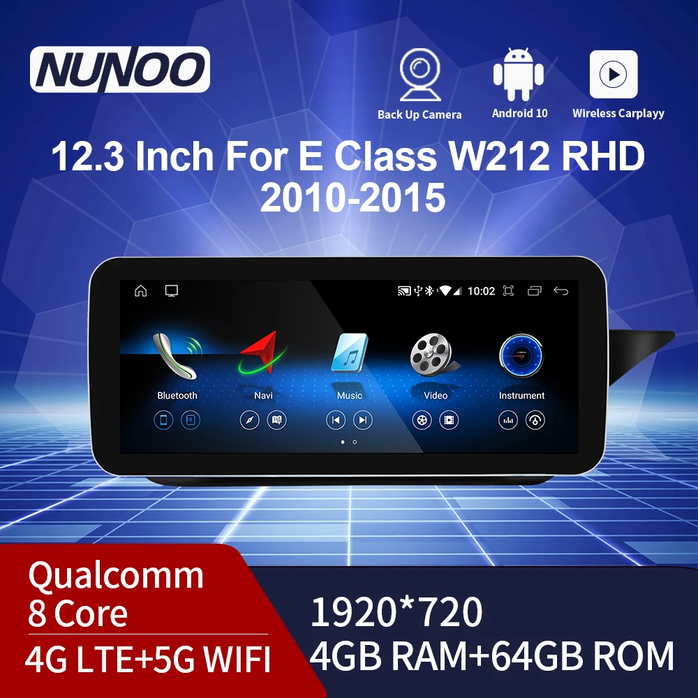 저렴한 Nunoo 안드로이드 10 무선 Carplay 차량용 비디오 멀티미디어 플레이어 메르세데스 벤츠 E 클래스 W212 E200 E260 2014 2010 2012 2013 2015