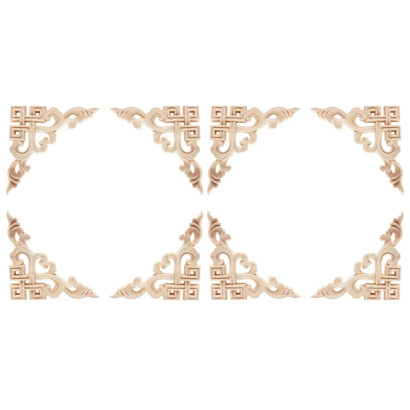 

8PCS Unpainted Wooden Mouldings Decal European Wood Appliques For Furniture Cabinet New Flower Wood Carving Decorative