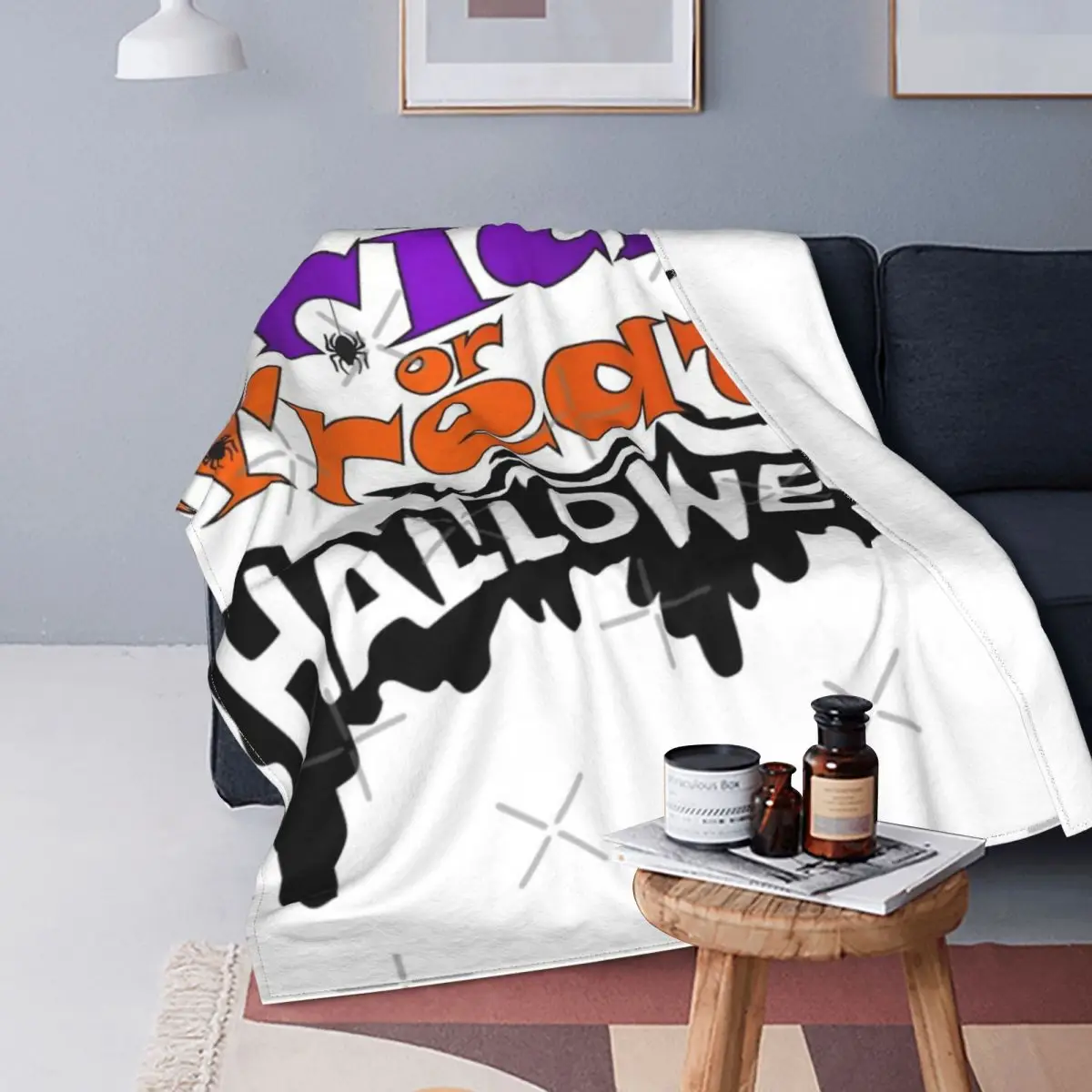 

Manta de Halloween Trick Treat, colcha de cama a cuadros, ropa de cama, cubierta de playa, manta doble, a cuadros y fundas